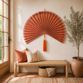 Terracotta Bamboo Wall Fan Decor, 40in/100cm