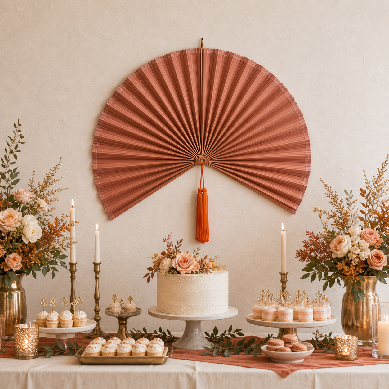 Terracotta Bamboo Wall Fan Decor, 40in/100cm
